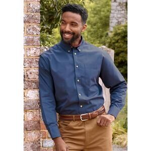 Peter Christian Navy Blue Soft Organic Cotton Twill Button Up Shirt Mens XL New